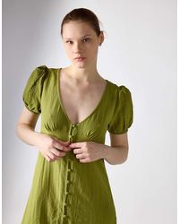 Glamorous - Button Front Deep V-Neck Midi Dress - Lyst