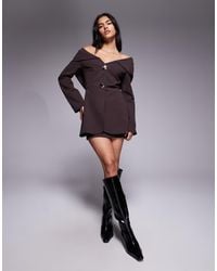 ASOS - Double Hem Detail Mini Dress With Chunky Gold Button Front And Mesh Shoulder And Hood Cowl - Lyst