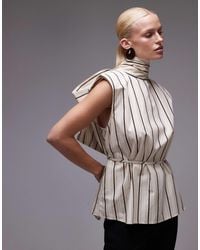 ASOS - Shoulder Pad Tie Neck Blouse - Lyst