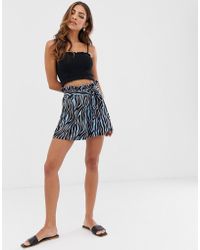 ASOS Short à taille haute froncée avec lien à nouer et imprimé zèbre de couleur vive - Bleu