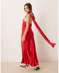 Gina Tricot - Satin Drape Detail One Shoulder Scarf Neck Maxi Dress - Lyst