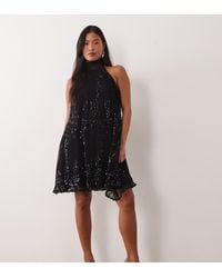 TFNC London - Pleated Sequin Halter Neck Mini Dress - Lyst