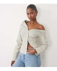 The Frolic - Exclusive Asymmetric Off Shoulder Detail Split Front Flare Sleeve Shirt - Lyst