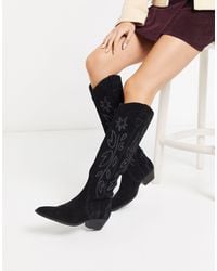 Pull&Bear Suede High-leg Western Boots - Black