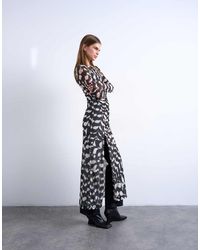 TOPSHOP - Mesh Maxi Animal Print Long Sleeve Dress - Lyst