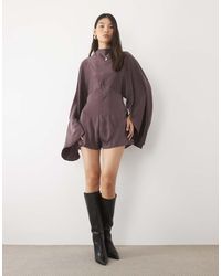 ASOS - Satin Batwing Playsuit With Extreme Sleeve - Lyst