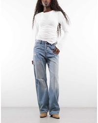 Monki - Jeans Wide Leg Da Lavoro Lavaggio Slavato - Lyst