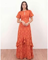 ANAYA - Floral Burnout Short Sleeve Maxi Dress - Lyst
