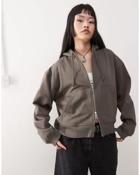 Weekday - Essence - sweat à capuche zippé coupe carrée - taupe foncé - Lyst