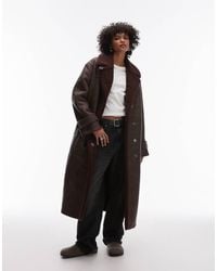TOPSHOP - Faux Leather Shearling Long Aviator Jacket - Lyst