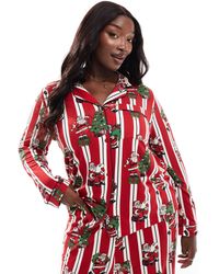 Chelsea Peers - Curve Poly Christmas His & Hers Long Sleeve Revere Top And Pants Pajama Set - Lyst