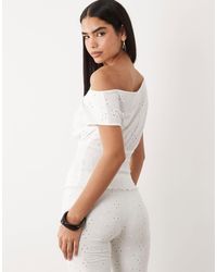 ASOS - Broderie Shirred Off Shoulder Top - Lyst