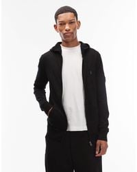 AllSaints - Mode Merino Wool Zip Up Logo Knit Hoodie - Lyst
