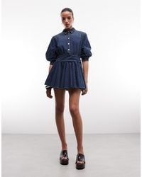AllSaints - Arlo Balloon Sleeve Button Down Denim Mini Dress - Lyst