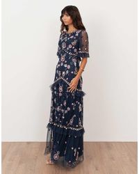 Maya - Embellished Short Sleeve Spot Mesh Maxi Dress - Lyst