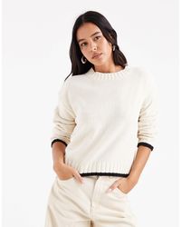 Vero Moda - Pull à col rond avec bordures contrastantes - bouleau - Lyst