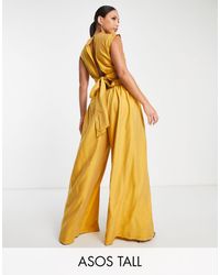 ASOS Tall Blouson Bodice Cut Out Jumpsuit With Wide Leg - Yellow