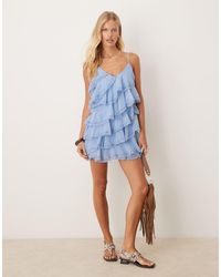 Miss Selfridge - Tiered Chiffon Mini Dress With Lace Detail - Lyst