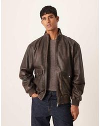 ASOS - Real Leather Bomber Vintage Look Jacket - Lyst