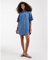 ASOS - Denim Boxy Shirt Dress With Pocket Detail - Lyst