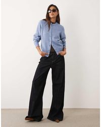 ASOS - Waisted Crew Neck Cardigan With Wool With Covered Buttons - Lyst