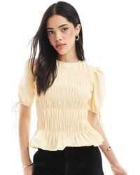 ASOS - Puff Sleeve Top With Shirring Detail - Lyst