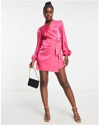 In The Style - Exclusive Satin Wrap Detail Mini Dress - Lyst
