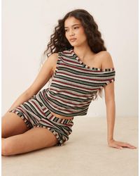ASOS - Top asymétrique d'ensemble en maille à rayures et sequins - rouge - Lyst