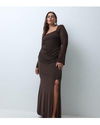 Tfnc Plus - Lace Square Neck Flare Sleeve Satin Drape Detail Maxi Dress - Lyst
