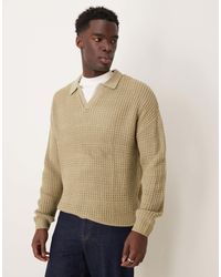 ASOS - Pull décontracté texturé à encolure crantée avec col polo - sauge - Lyst