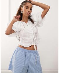 Reclaimed Vintage - Western Cowgirl Top With Puff Sleeve And Tie Front - Lyst