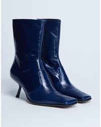 TOPSHOP - Sienna Premium Leather Square Toe Mid Heel Boot - Lyst