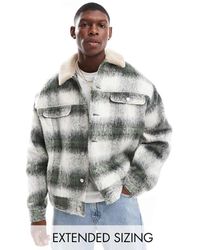 ASOS - Chaqueta Harrington A Cuadros Extragrande De Tejido Efecto Lana Con Cuello De Borreguito De - Lyst