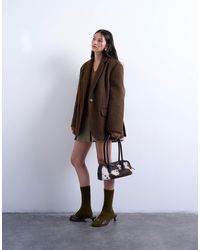 TOPSHOP - Long Brushed One Button Blazer Coat With Wool - Lyst