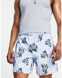Abercrombie & Fitch 7 Inch Floral Print Pull On Swim Shorts - Blue