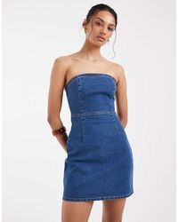 ASOS - Denim Bandeau Mini Dress - Lyst