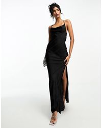 ASOS - Vestido Largo A Rayas Con Cuello Subido Desbocado De Satén De - Lyst