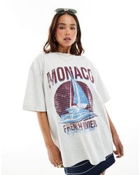 ASOS - T-shirt coupe boyfriend avec imprimé monaco et voilier - glace chiné - Lyst