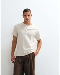 ASOS - Regular-Fit Geribbeld T-Shirt Van Zware Stof Met Henley-Hals - Lyst