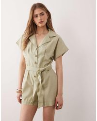 Wednesday's Girl - Button Tie Linen Playsuit - Lyst