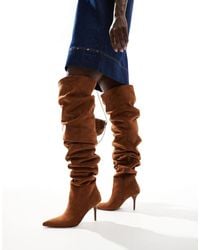 ASOS - Botas Por Encima De La Rodilla Tostadas De Tacón Con Caña Fruncida Knock De -Marrón - Lyst