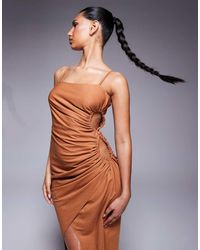 ASOS - Linen Look Drapey Cami Midaxi Dress With Channeled Cut Out Detail - Lyst
