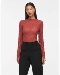 Vila - Fay spitzen-bluse mit schmaler passform, stehkragen und langen ärmeln - Lyst