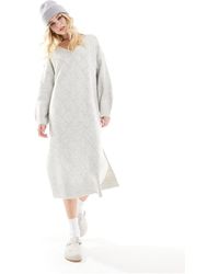 New Look - Knitted Pointelle V Neck Midi Dress - Lyst