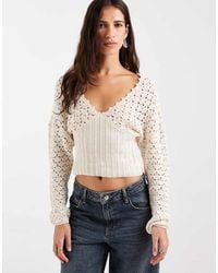 ASOS - Knitted Plunge Cinch Long Sleeve Top - Lyst