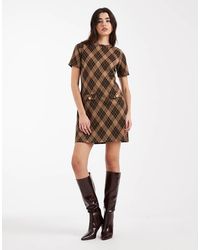 New Look - Vestido Corto Negro Con Estampado De Cuadros De Jacquard De - Lyst