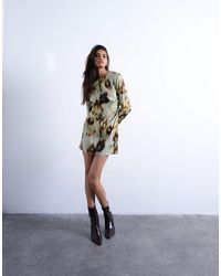 TOPSHOP - Waisted Long Sleeve Mini Dress - Lyst