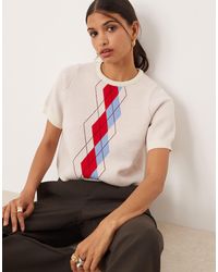 ASOS - T-shirt en maille à manches mi-longues et losanges - écru - Lyst