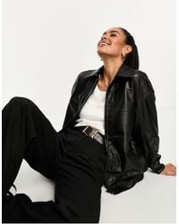 ASOS - Faux Leather Bomber Jacket With Collar - Lyst