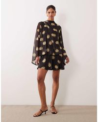 ASOS - Printed Mesh Draped Blouson Mini Dress - Lyst